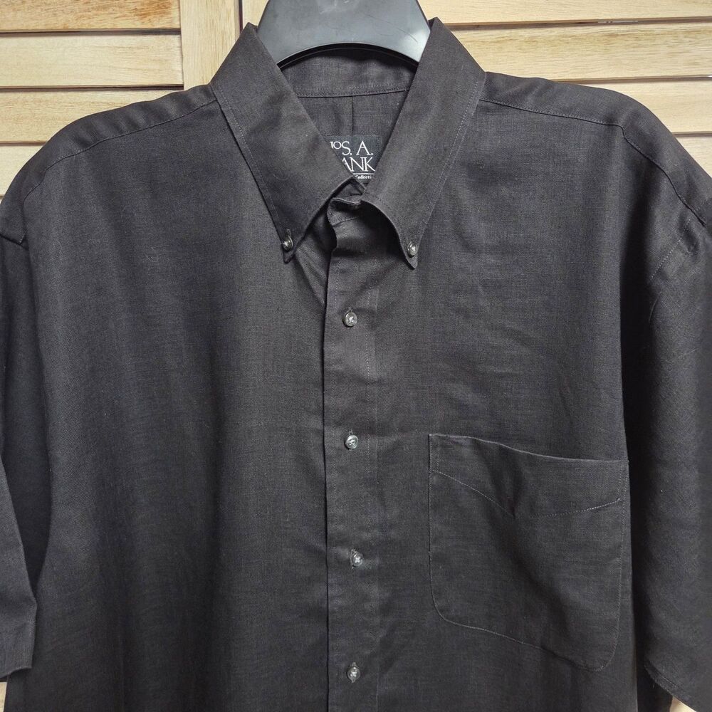 Jos. A. Bank 100% Linen Shirt Mens L Black Traveler's Collection Button Down